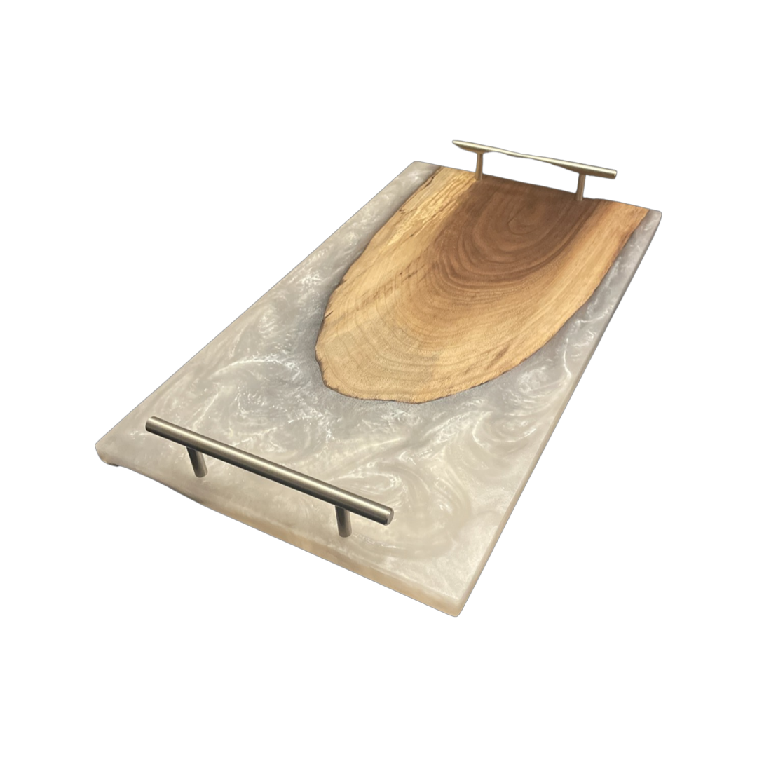 10"x 18" Black walnut charcuterie board with pearl white epoxy