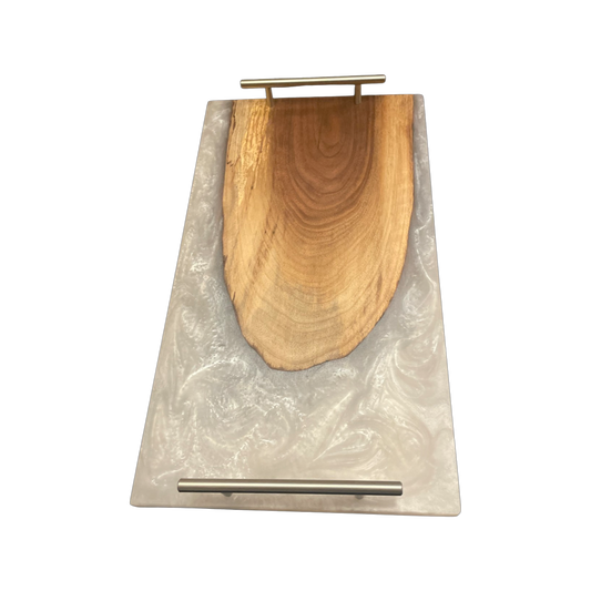 10"x 18" Black walnut charcuterie board with pearl white epoxy