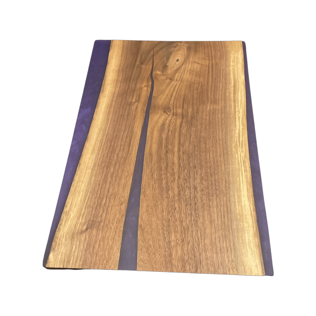 15-3/8"x 10-1/4" Live edge black walnut charcuterie board with purple haze epoxy